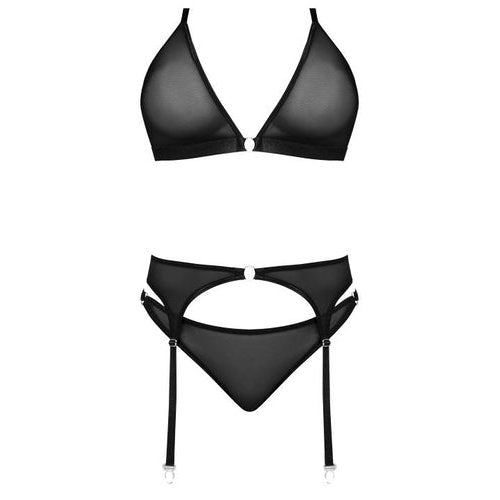 SASSY BRA GARTER & ROUCHED PANTY BLACK 2XL
