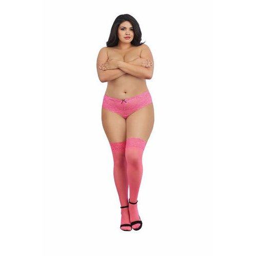 SHEER THIGH HIGH W/ STAY UP LACE TOP HOT PINK Q/S - DG0005NX