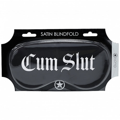OUCH CUM SLUT PRINTED MASK SATIN BLACK - SHTOU1065BLK