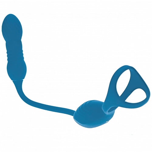 LEVELZ VIBRATING & THRUSTING TRI O COCK RING W/ PROSTATE STIMULTOR TEAL - SHTLVL030033TEA