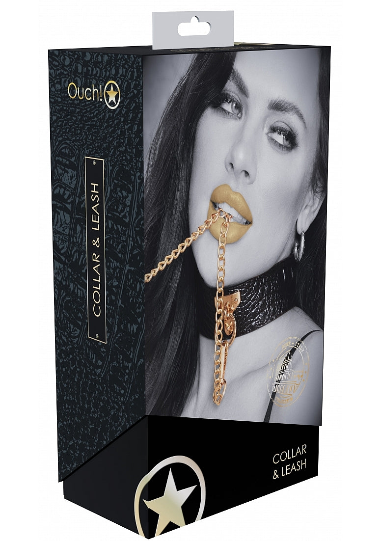 OUCH! ROME COLLECTION COLLAR W/ LEASH - SHTOU1006BLK