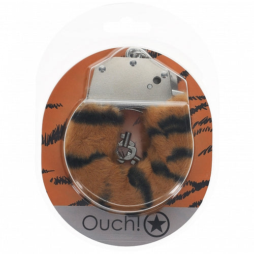 OUCH! HEAVY DUTY FLUFFY HANDCUFFS TIGER - SHTOU1046TIG