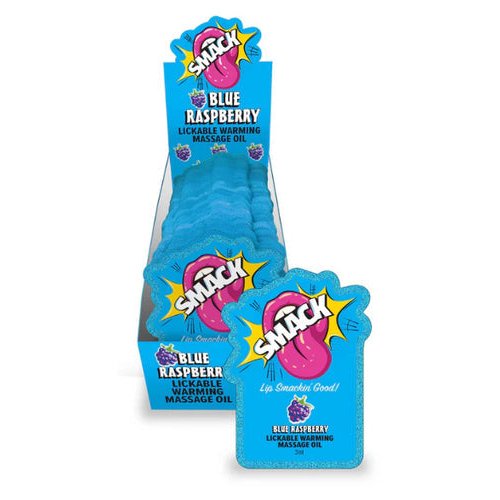 SMACK LICKABLE MASSAGE OIL 36 PC DISPLAY BLUE RASPBERRY