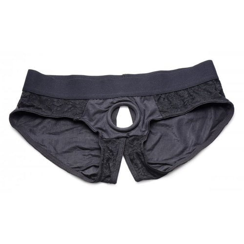 STRAP U LACE ENVY CROTCHLESS PANTY HARNESS BLACK S/M - XRAG453SM