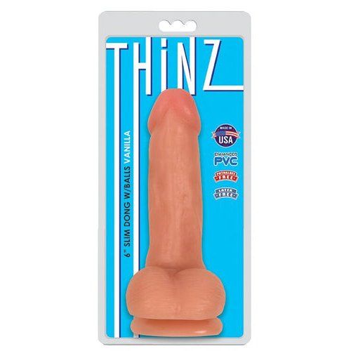 THINZ SLIM DONG 6IN W/ BALLS VANILLA - CN12051010