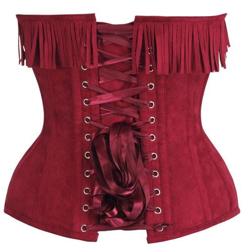 Top Drawer 4 PC Premium Red Suede Fringe Cowgirl Corset Costume