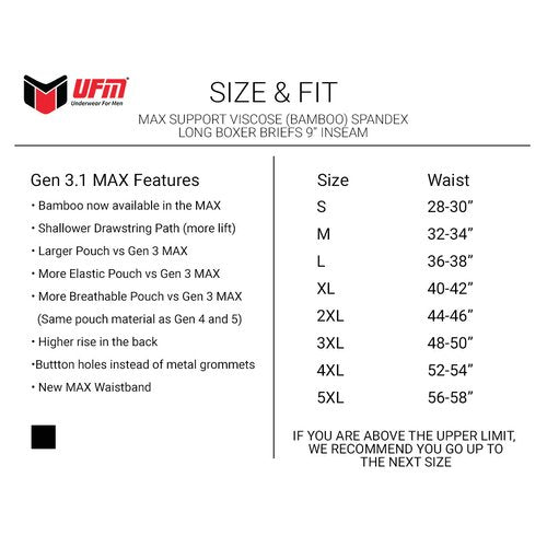 UFM Long Boxer Brief 9" - Bamboo Viscose MAX Support - bb_v_9_3_blk_30E