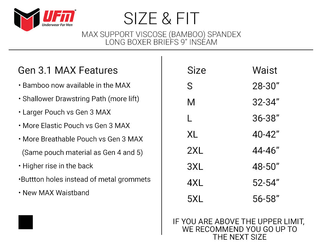 UFM Long Boxer Brief 9" - Bamboo Viscose MAX Support - bb_v_9_3_blk_30E