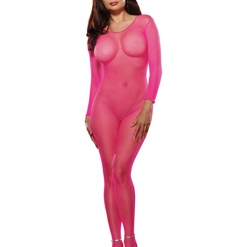 BODY STOCKING NEON PINK OPEN CROTCH Q/S - DG0015NPKX