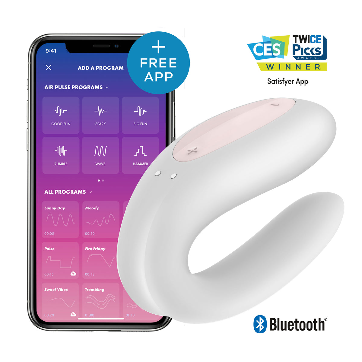 SATISFYER DOUBLE JOY WHITE W/ APP (NET) - EIS01708