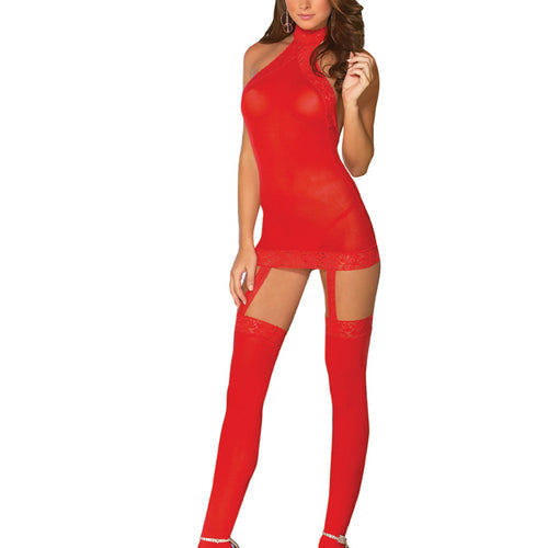SHEER GARTER DRESS RED O/S - DG0035RD