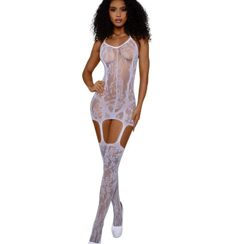 DREAMGIRL LACE & OPQ SEAM GTR DRESS WHITE OS - DG0145WHT
