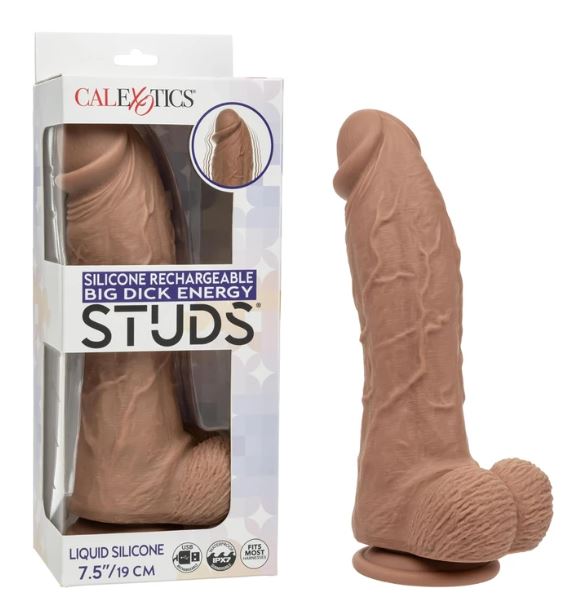 STUDS RECHARGEABLE VIBRATING 9.5 SUCTION CUP DILDO ENERGY BROWN" - SE025722