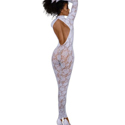 DREAMGIRL WHITE GLOVED BODYSTOCKING OS - DG0516WHT