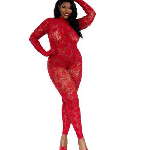 DREAMGIRL PLUS RED GLOVED BODYSTOCKING OSQ - DG0516REDOSQ