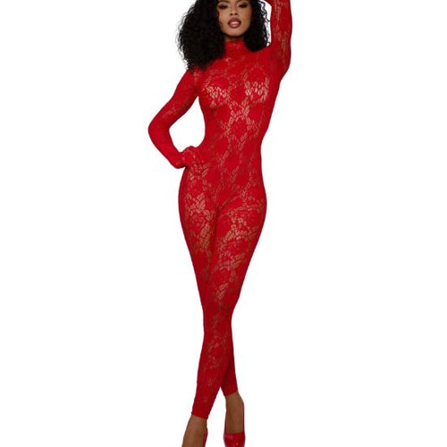 DREAMGIRL RED GLOVED BODYSTOCKING OS - DG0516RED