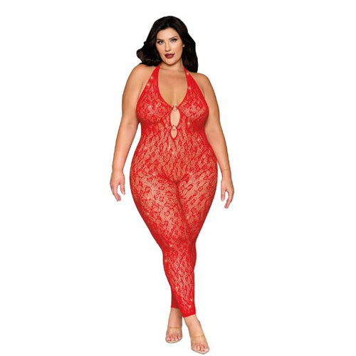 RHINESTONE BODYSTOCKING POINSETTIA Q/S - DG0517PNSTAX