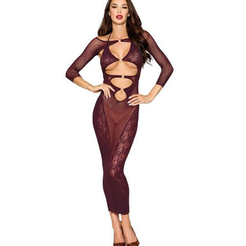 BODYSTOCKING GOWN & SHRUG CHERRY LACQUER O/S - DG0523CHRLC