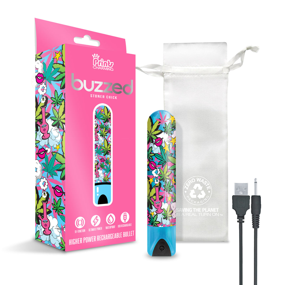 PRINTS CHARMING BUZZED HIGHER POWER RECHARGEABLE BULLET STONER CHICK - GN1000103