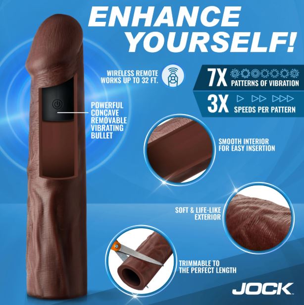 JOCK ENHANCERS 1.5IN REALISTIC PENIS EXTENSION VIBRATING DARK - CN1019DAR