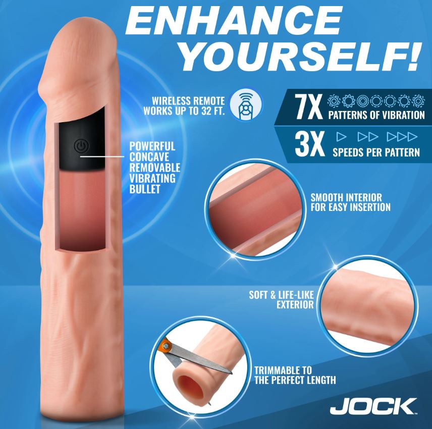 JOCK ENHANCERS 1.5IN REALISTIC PENIS EXTENSION VIBRATING LIGHT - CN1019LIG