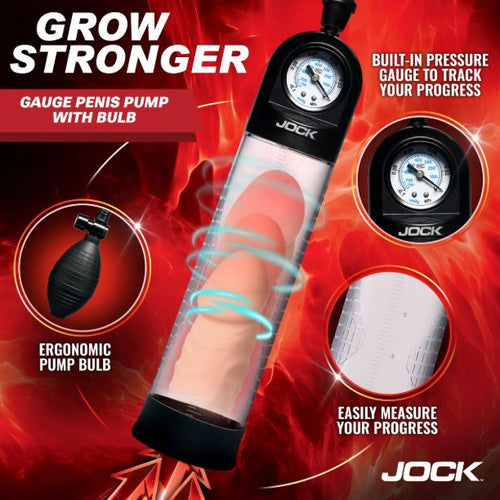 JOCK ADVANCED PUMP UP GAUGE PENIS PUMP W/BULB - CN1032