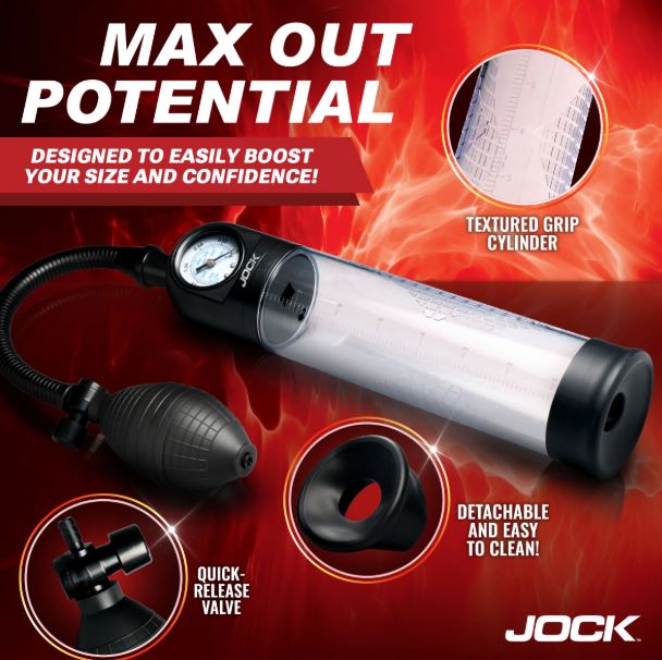 JOCK ADVANCED PUMP UP GAUGE PENIS PUMP W/BULB - CN1032