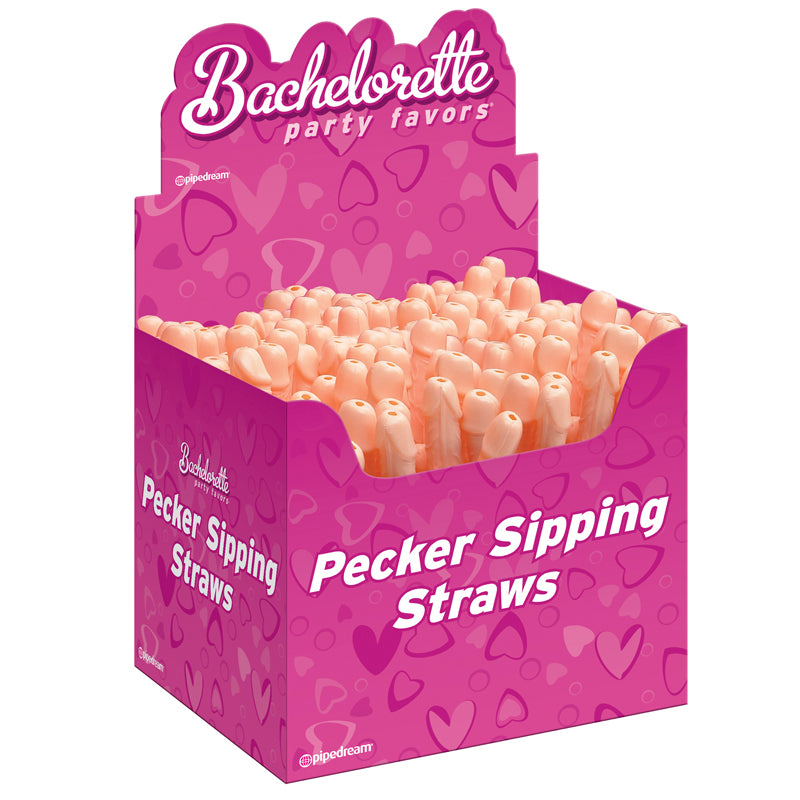 Pipedream Bachelorette Party Favors Pecker Sipping Straws Beige 144-Piece Display