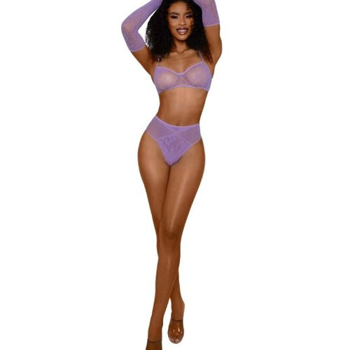 DREAMGIRL LACE SEAMLESS 3PC SET LILA - DG13963LIL