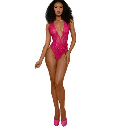 DREAMGIRL TIANA LACE TEDDY S/SATIN TIE S/M - DG14254AZASM