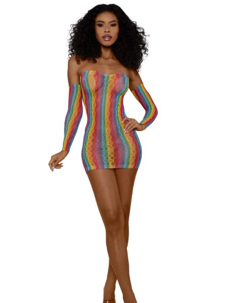 MINI DRESS WITH ARM WARMERS RAINBOW OS - DG14313RNBOS