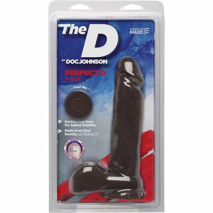 THE D PERFECT D 8 W/BALLS CHOCOLATE BROWN DILDO "