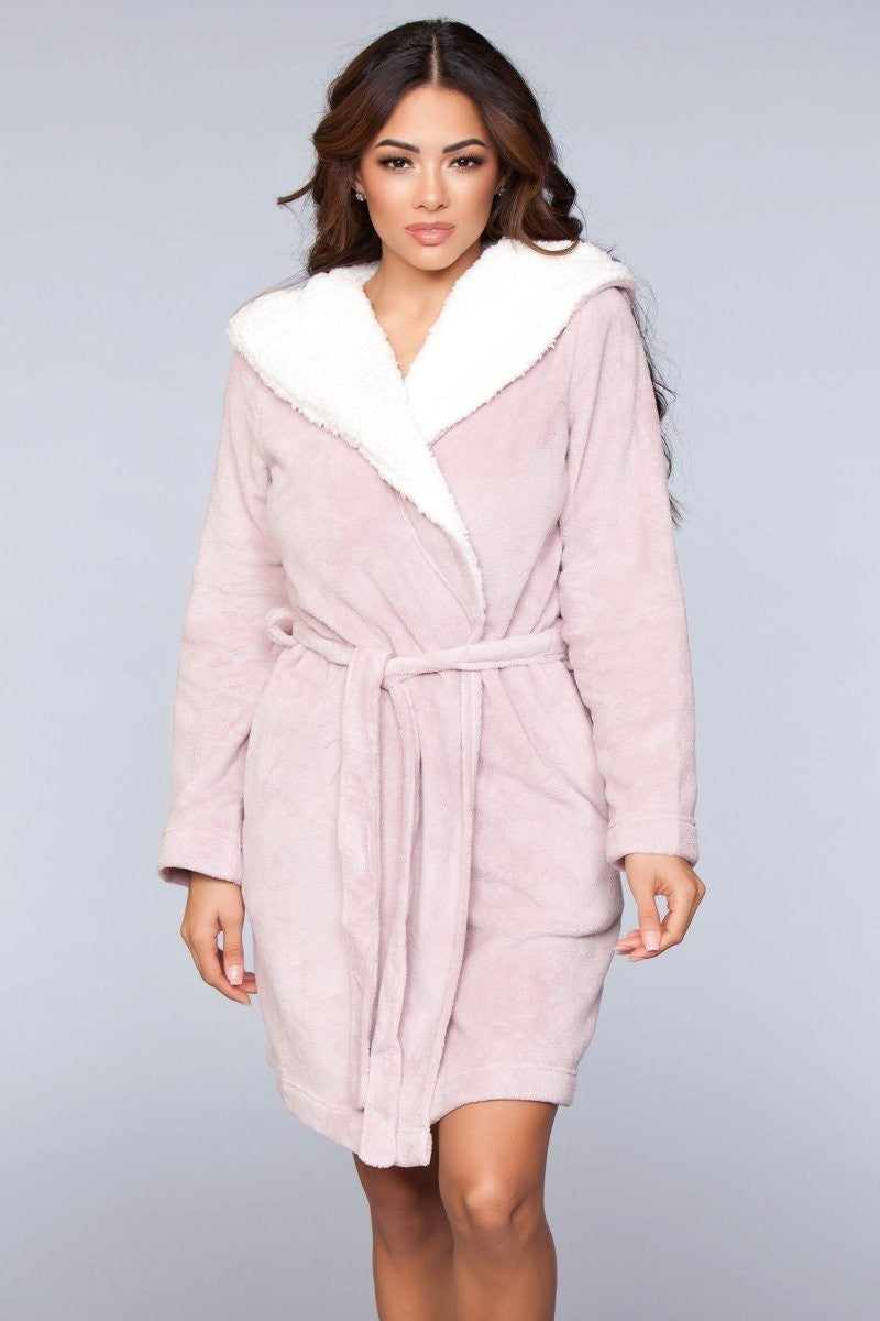 1817 Janet Plush Fleece Color Block Robe-Pinkfoxxx