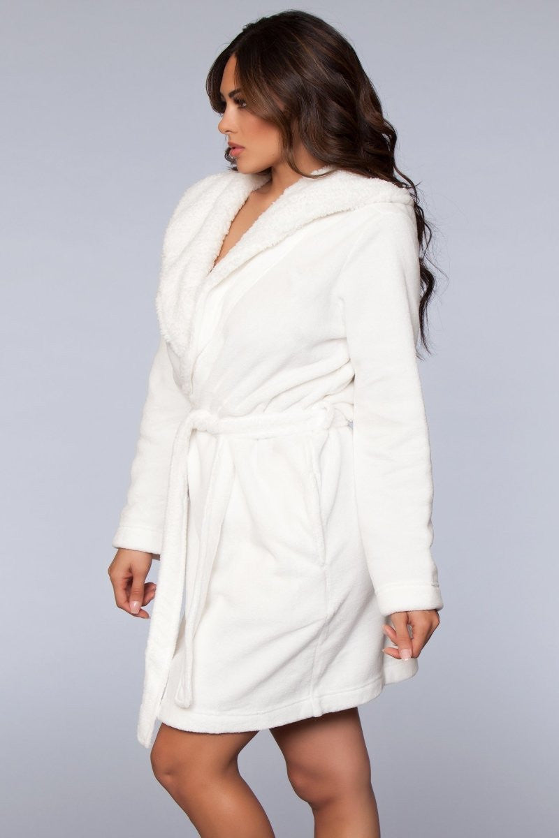 1817 Janet Plush Fleece Color Block Robe-Pinkfoxxx
