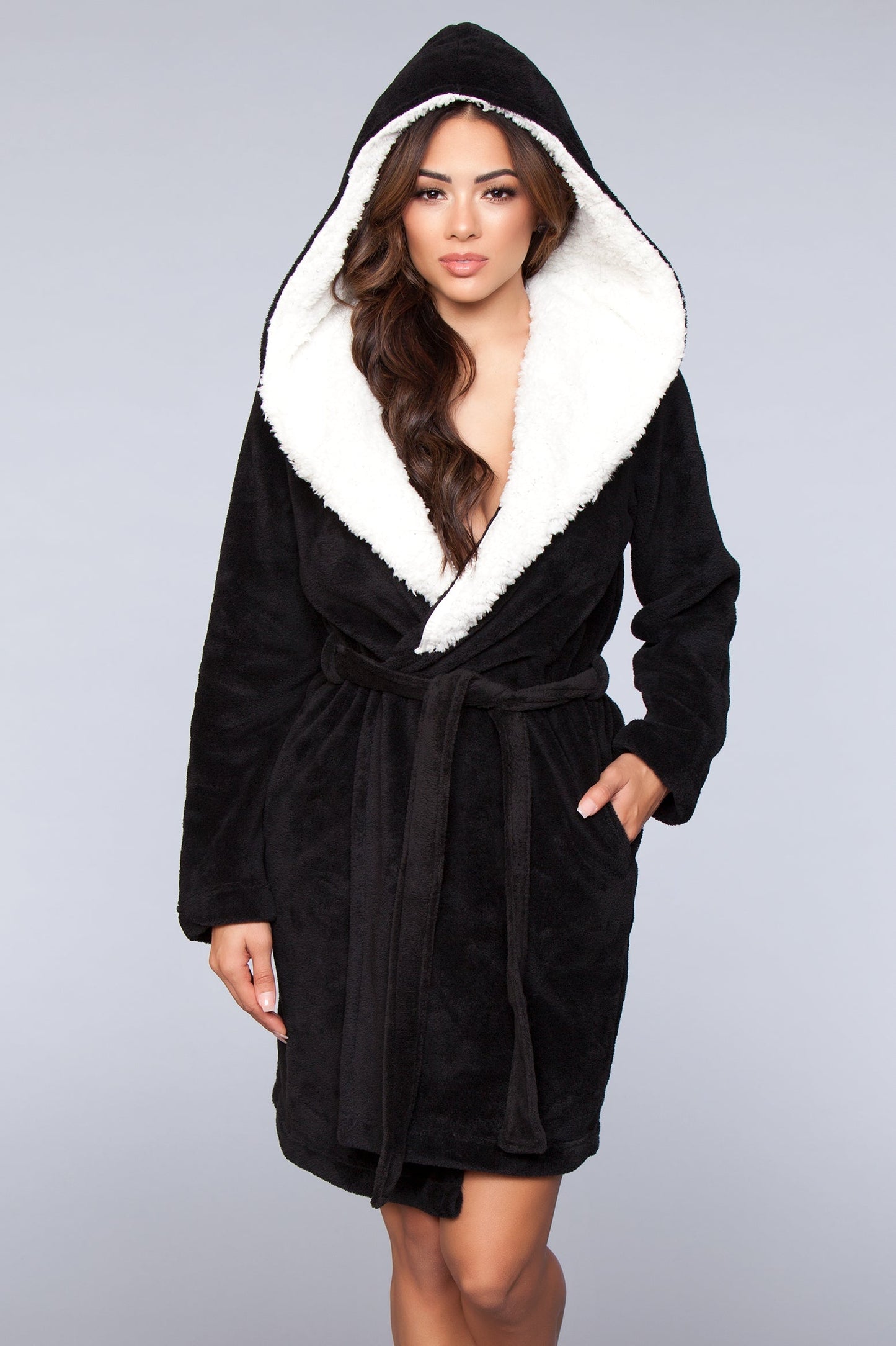 1817 Janet Plush Fleece Color Block Robe-Pinkfoxxx