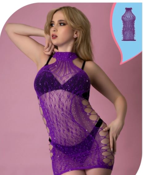 LOVE RHINESTONE CRYSTAL DRESS VIOLET