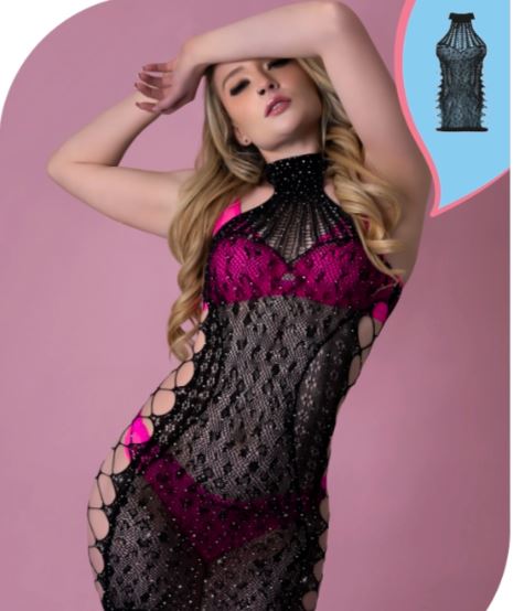 LOVE RHINESTONE CRYSTAL DRESS BLACK