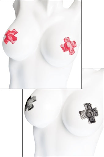 1893 - Lace Cross Pasties Set 1 Red 1 Black