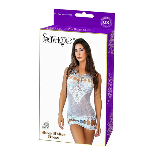 SHEER HALTER DRESS BLUE - SAVSD116B