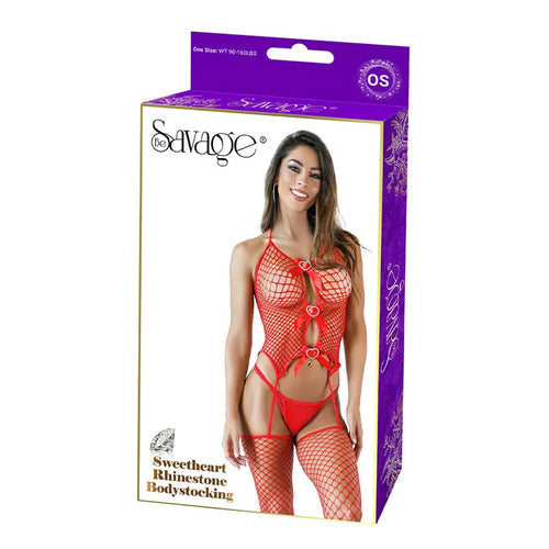 SWEETHEART RHINESTONE BODYSTOCKING - RED - SAVSB110R