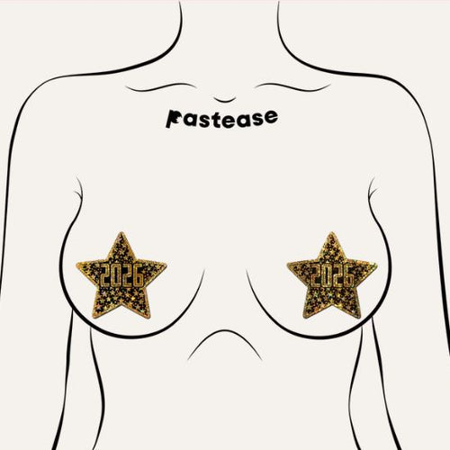 PASTEASE HAPPY NEW YEAR 2026 BLACK & GOLD STAR NIPPLE - PASSTR20265