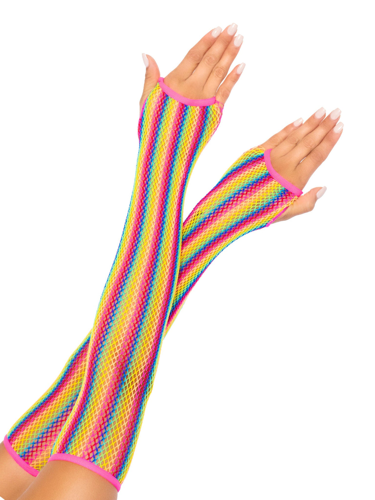 Rainbow Net Fingerless Arm Warmer Gloves - 2036      10122