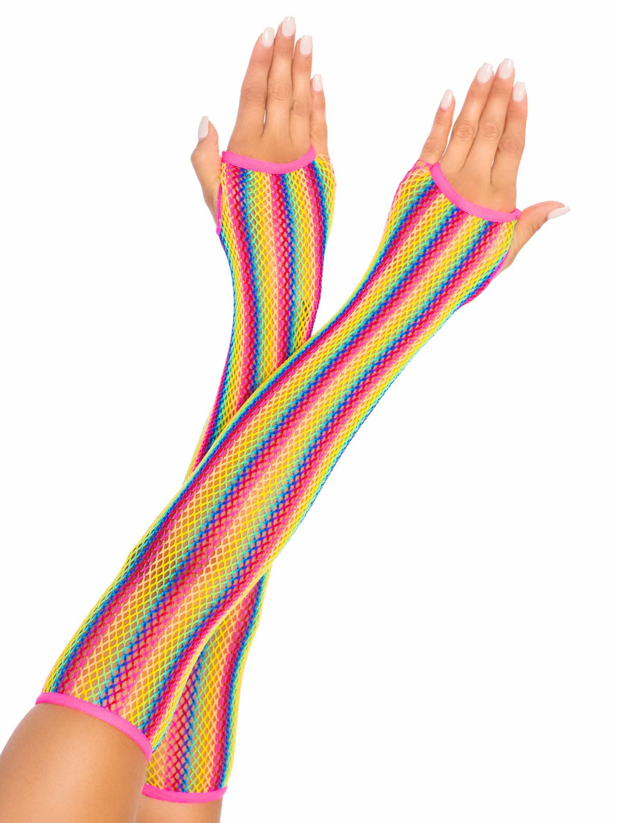 Rainbow Net Fingerless Arm Warmer Gloves - 2036      10122