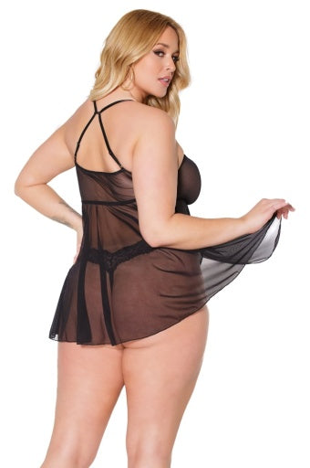 22308 - Sheer Nylon/Lace Babydoll and Thong