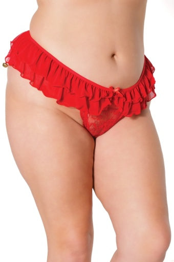 22334 - Ruffle and Lace Crotchless Panty with Jingle Bells