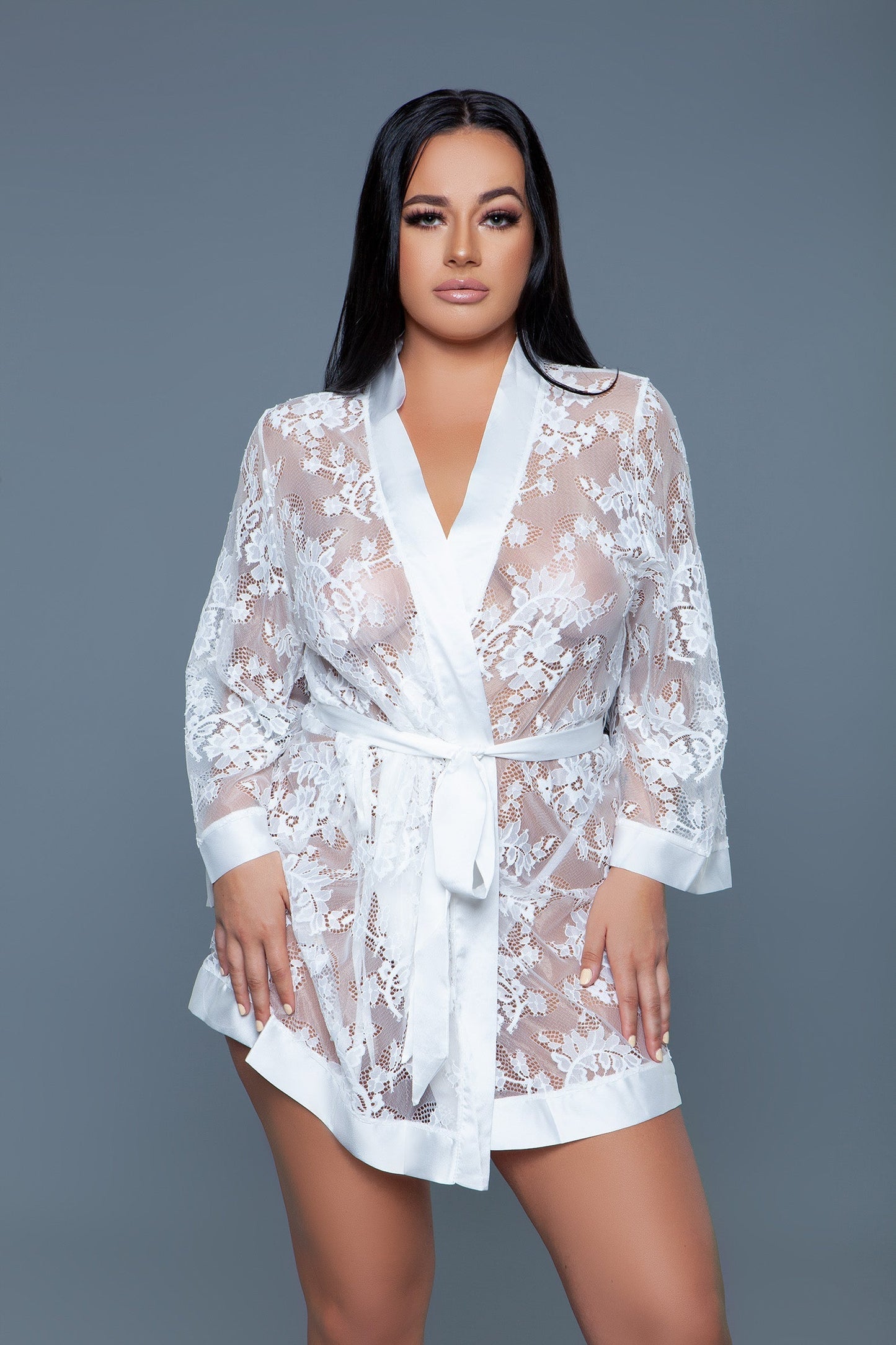 2275 Delia Robe Floral Lace Robe with Satin Trimming-Pinkfoxxx
