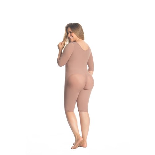 Body Shaper-Knee Length with Bra and Sleeves side zipper. With a single garment control ar