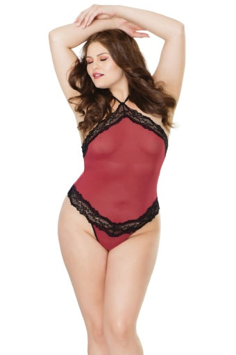 2481 - Halter Mesh G-String Teddy W/ Scallop Lace Trim