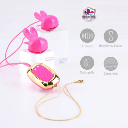 MOLLI VIBRATING NIPPLE CLAMPS & NECKLACE PINK - MTBO2520PNK