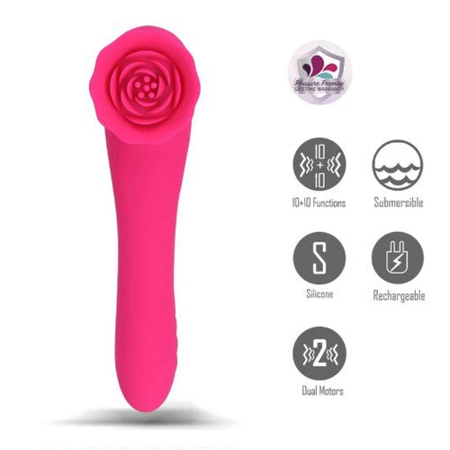 ROZA 10 FUNCTION SILICONE PREMIUM DUAL MOTOR ROSE MASSAGER PINK - MTBO2606